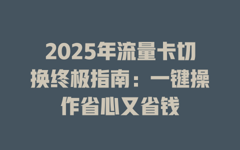 2025年流量卡切换终极指南：一键操作省心又省钱