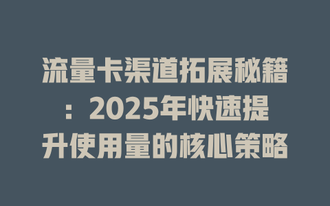 流量卡渠道拓展秘籍：2025年快速提升使用量的核心策略