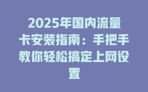 2025年国内流量卡安装指南：手把手教你轻松搞定上网设置
