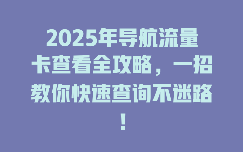 2025年导航流量卡查看全攻略，一招教你快速查询不迷路！
