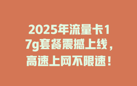 2025年流量卡17g套餐震撼上线，高速上网不限速！