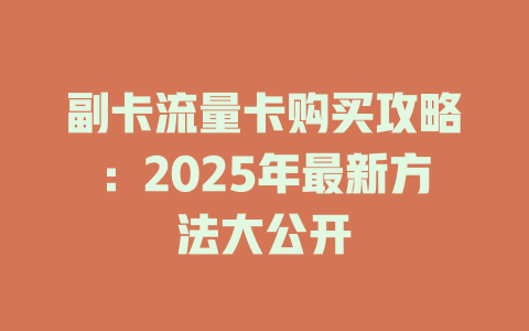 副卡流量卡购买攻略：2025年最新方法大公开