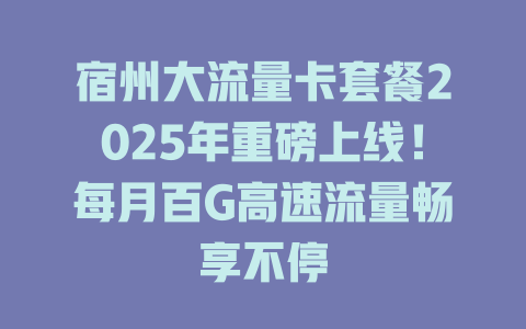 宿州大流量卡套餐2025年重磅上线！每月百G高速流量畅享不停