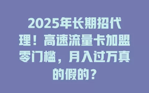 2025年长期招代理！高速流量卡加盟零门槛，月入过万真的假的？
