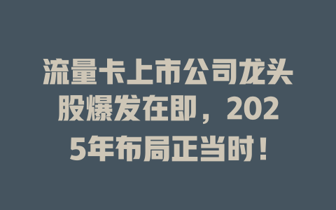 流量卡上市公司龙头股爆发在即，2025年布局正当时！