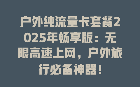 户外纯流量卡套餐2025年畅享版：无限高速上网，户外旅行必备神器！