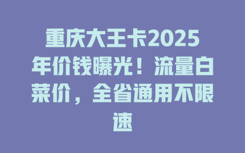 重庆大王卡2025年价钱曝光！流量白菜价，全省通用不限速