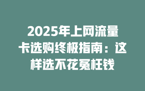 2025年上网流量卡选购终极指南：这样选不花冤枉钱