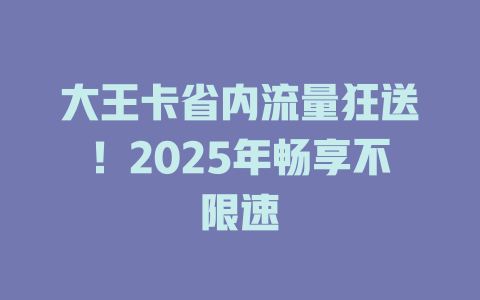 大王卡省内流量狂送！2025年畅享不限速