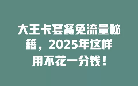 大王卡套餐免流量秘籍，2025年这样用不花一分钱！