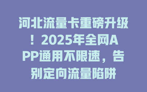 河北流量卡重磅升级！2025年全网APP通用不限速，告别定向流量陷阱