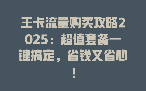 王卡流量购买攻略2025：超值套餐一键搞定，省钱又省心！