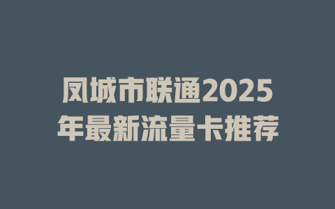凤城市联通2025年最新流量卡推荐