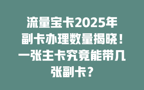 流量宝卡2025年副卡办理数量揭晓！一张主卡究竟能带几张副卡？