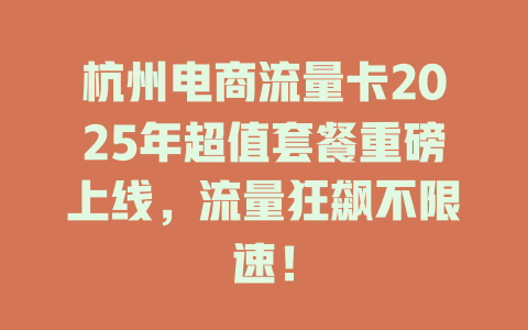 杭州电商流量卡2025年超值套餐重磅上线，流量狂飙不限速！