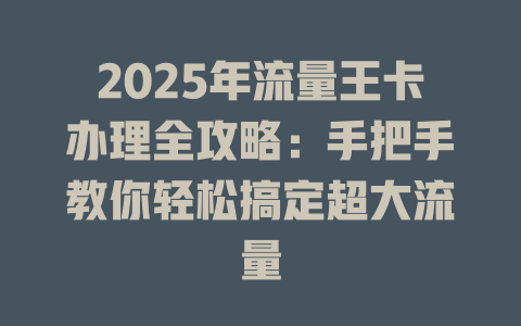 2025年流量王卡办理全攻略：手把手教你轻松搞定超大流量