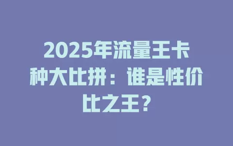 2025年流量王卡种大比拼：谁是性价比之王？