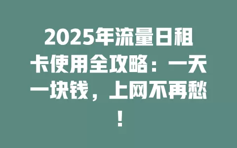 2025年流量日租卡使用全攻略：一天一块钱，上网不再愁！