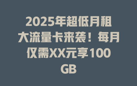 2025年超低月租大流量卡来袭！每月仅需XX元享100GB