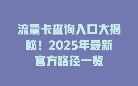 流量卡查询入口大揭秘！2025年最新官方路径一览