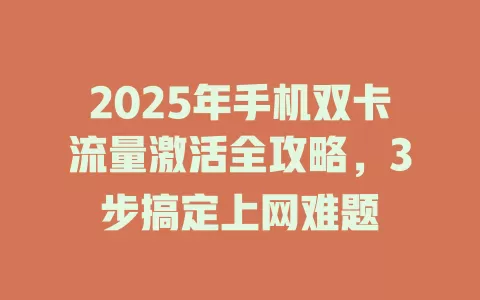 2025年手机双卡流量激活全攻略，3步搞定上网难题