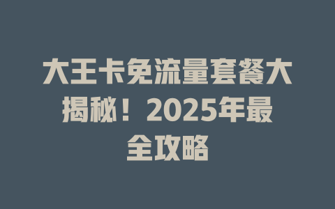 大王卡免流量套餐大揭秘！2025年最全攻略