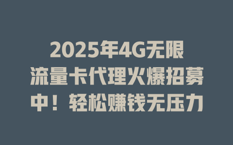 2025年4G无限流量卡代理火爆招募中！轻松赚钱无压力