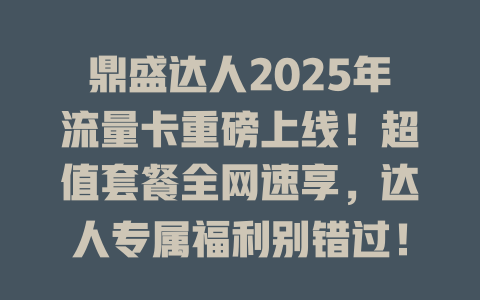 鼎盛达人2025年流量卡重磅上线！超值套餐全网速享，达人专属福利别错过！