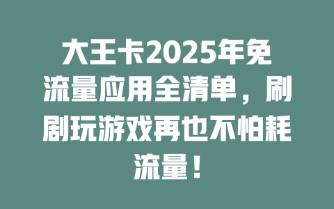 大王卡2025年免流量应用全清单，刷剧玩游戏再也不怕耗流量！