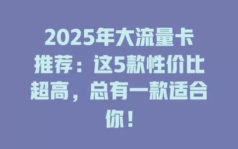 2025年大流量卡推荐：这5款性价比超高，总有一款适合你！