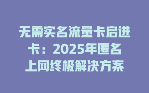 无需实名流量卡启进卡：2025年匿名上网终极解决方案