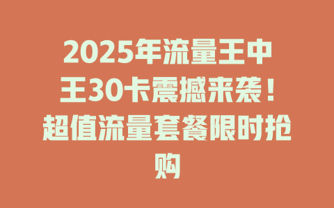 2025年流量王中王30卡震撼来袭！超值流量套餐限时抢购