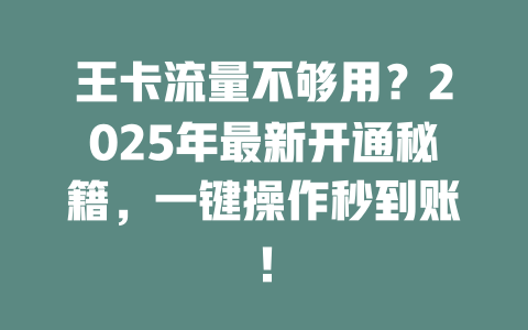 王卡流量不够用？2025年最新开通秘籍，一键操作秒到账！