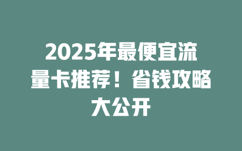 2025年最便宜流量卡推荐！省钱攻略大公开