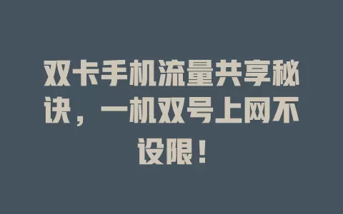 双卡手机流量共享秘诀，一机双号上网不设限！