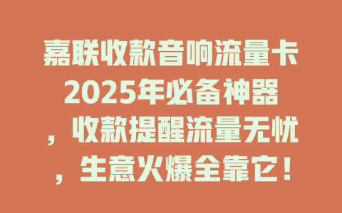 嘉联收款音响流量卡2025年必备神器，收款提醒流量无忧，生意火爆全靠它！