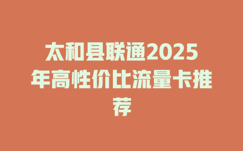 太和县联通2025年高性价比流量卡推荐
