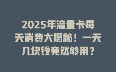 2025年流量卡每天消费大揭秘！一天几块钱竟然够用？