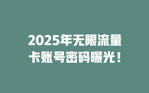2025年无限流量卡账号密码曝光！
