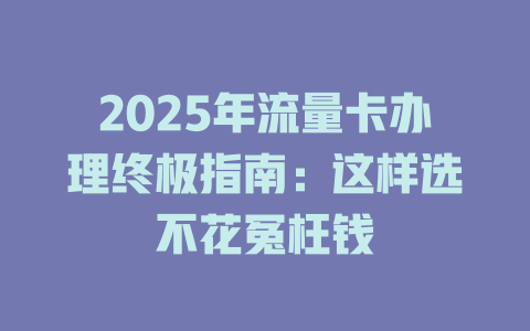 2025年流量卡办理终极指南：这样选不花冤枉钱