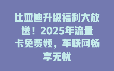 比亚迪升级福利大放送！2025年流量卡免费领，车联网畅享无忧