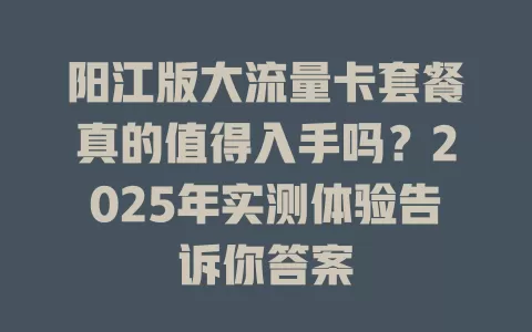 阳江版大流量卡套餐真的值得入手吗？2025年实测体验告诉你答案