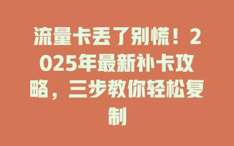 流量卡丢了别慌！2025年最新补卡攻略，三步教你轻松复制