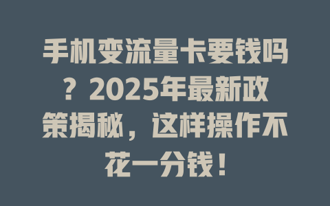 手机变流量卡要钱吗？2025年最新政策揭秘，这样操作不花一分钱！