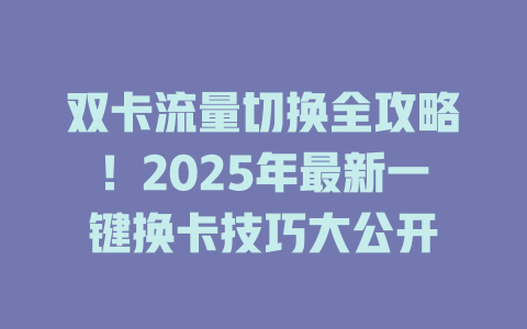 双卡流量切换全攻略！2025年最新一键换卡技巧大公开