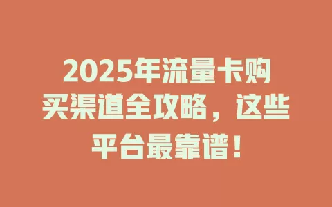2025年流量卡购买渠道全攻略，这些平台最靠谱！