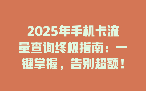 2025年手机卡流量查询终极指南：一键掌握，告别超额！
