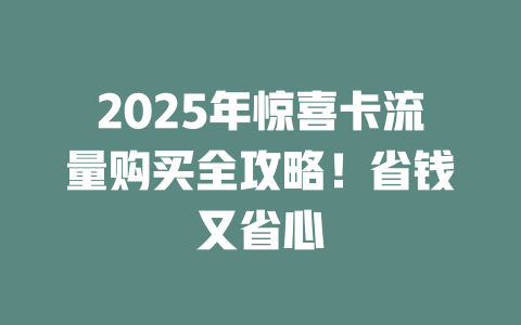 2025年惊喜卡流量购买全攻略！省钱又省心