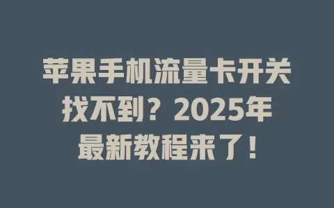 苹果手机流量卡开关找不到？2025年最新教程来了！