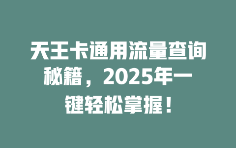 天王卡通用流量查询秘籍，2025年一键轻松掌握！